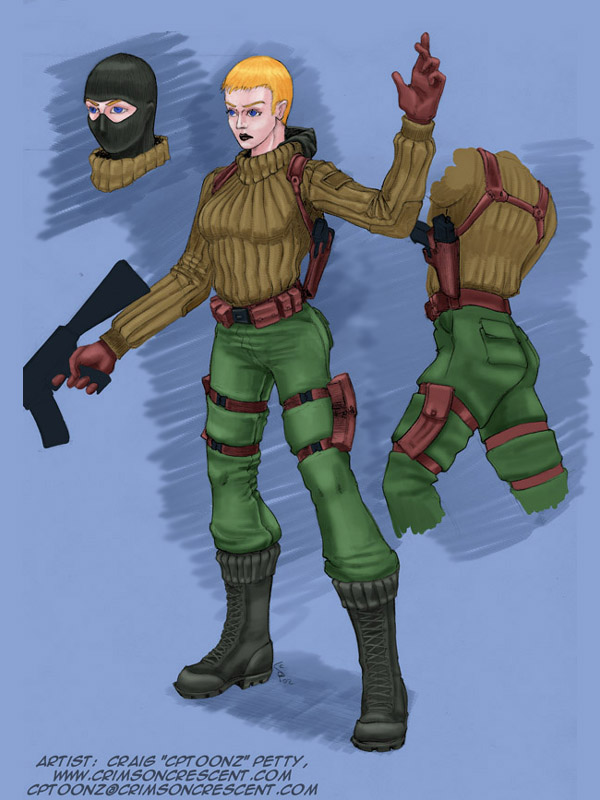 full color, bad-girl concept art, terrorist type